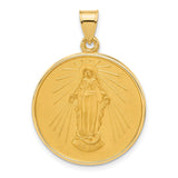 Miraculous Mary Plain Back Medal Charm Pendant in Real 14k Yellow Gold