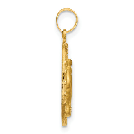 14k Yellow Gold Miraculous Medal Pendant with Virgin Mary and Radiant Halo