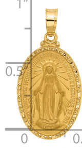 14k Yellow Gold Miraculous Medal Pendant with Virgin Mary and Radiant Halo
