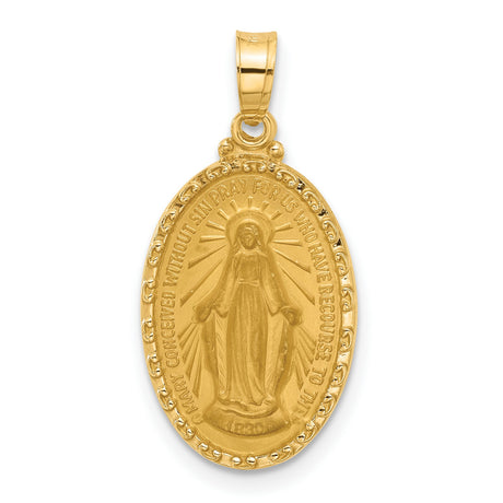 14k Yellow Gold Miraculous Medal Pendant with Virgin Mary and Radiant Halo