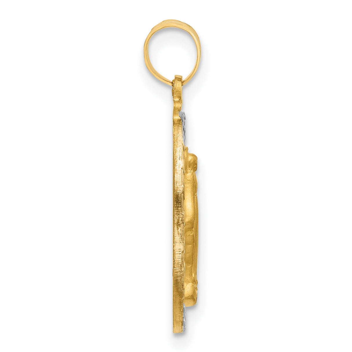 Satin and Polished Miraculous Medal Solid Oval Charm Pendant in Real 14k Multi-Tone Gold