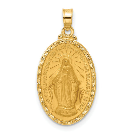 14k Yellow Gold Miraculous Medal Pendant with Virgin Mary and Satin Finish