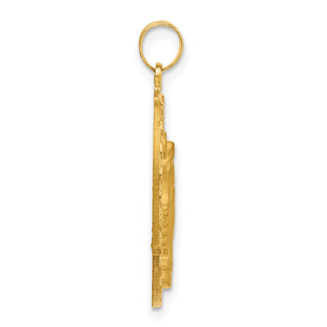 14k Yellow Gold Miraculous Medal Pendant Featuring Virgin Mary Inscription