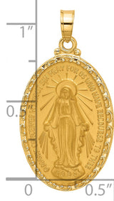 14k Yellow Gold Miraculous Medal Pendant Featuring Virgin Mary Inscription