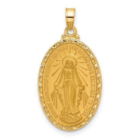 14k Yellow Gold Miraculous Medal Pendant Featuring Virgin Mary Inscription