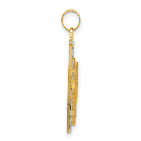 14k Multi-Tone Gold Virgin Mary Pendant with Miraculous Medal and Inscription