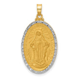 Satin and Polished Miraculous Medal Solid Oval Charm Pendant in Real 14k Multi-Tone Gold