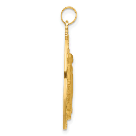 14k Yellow Gold Miraculous Medal Pendant Featuring Virgin Mary and Inscription