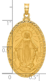 14k Yellow Gold Miraculous Medal Pendant Featuring Virgin Mary and Inscription