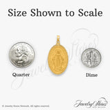 14k Yellow Gold Miraculous Medal Pendant Featuring Virgin Mary and Inscription