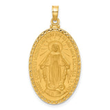 14k Yellow Gold Miraculous Medal Pendant Featuring Virgin Mary and Inscription