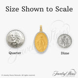14k Yellow Gold and Rhodium Virgin Mary Oval Pendant, Miraculous Medal, Catholic Religious Jewelry