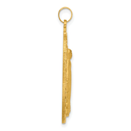 14k Yellow Gold Miraculous Medal Pendant Featuring Virgin Mary and Inscription
