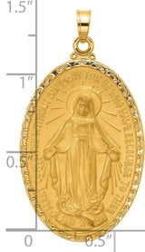 14k Yellow Gold Miraculous Medal Pendant Featuring Virgin Mary and Inscription
