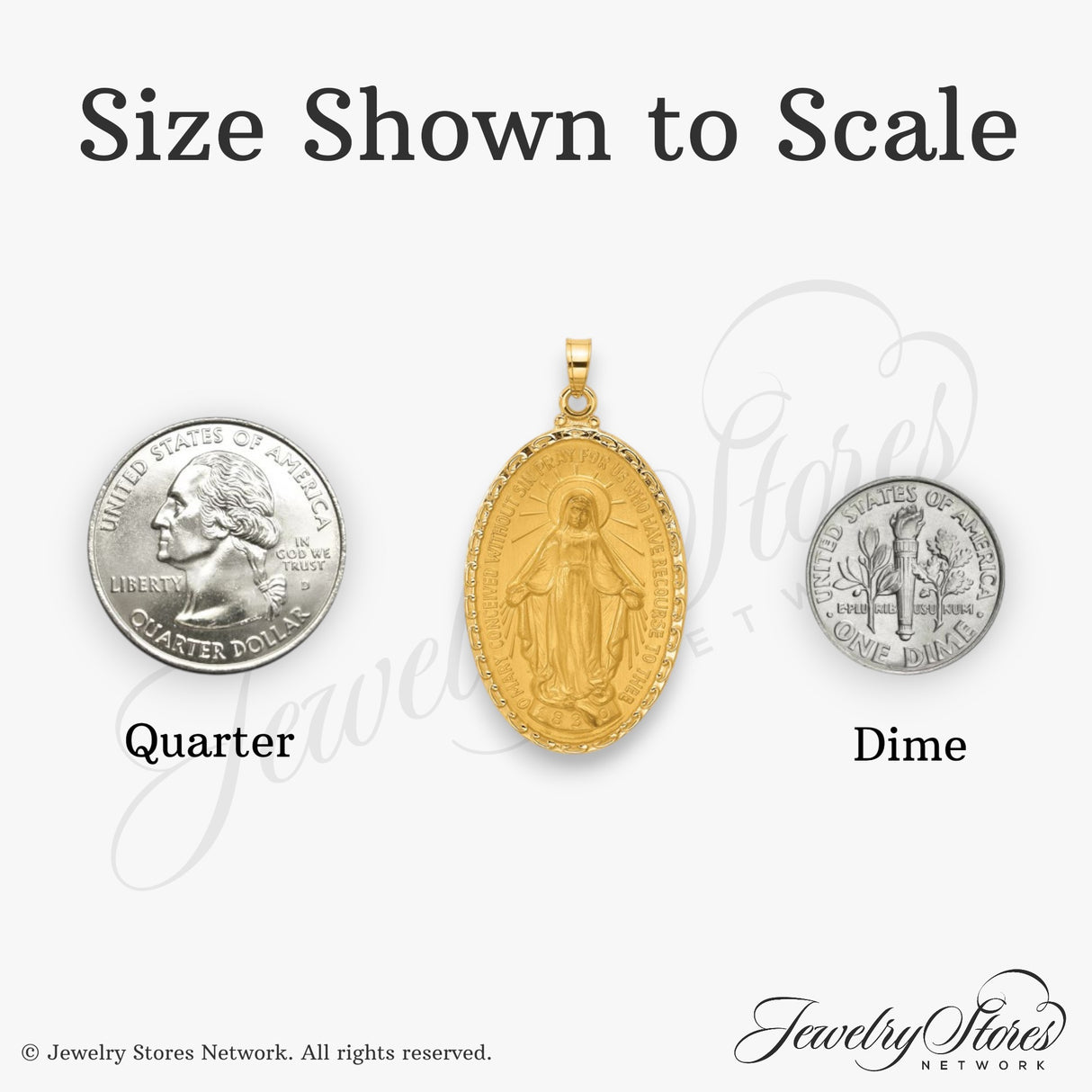 14k Yellow Gold Miraculous Medal Pendant Featuring Virgin Mary and Inscription