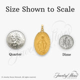 14k Yellow Gold Miraculous Medal Pendant Featuring Virgin Mary and Inscription