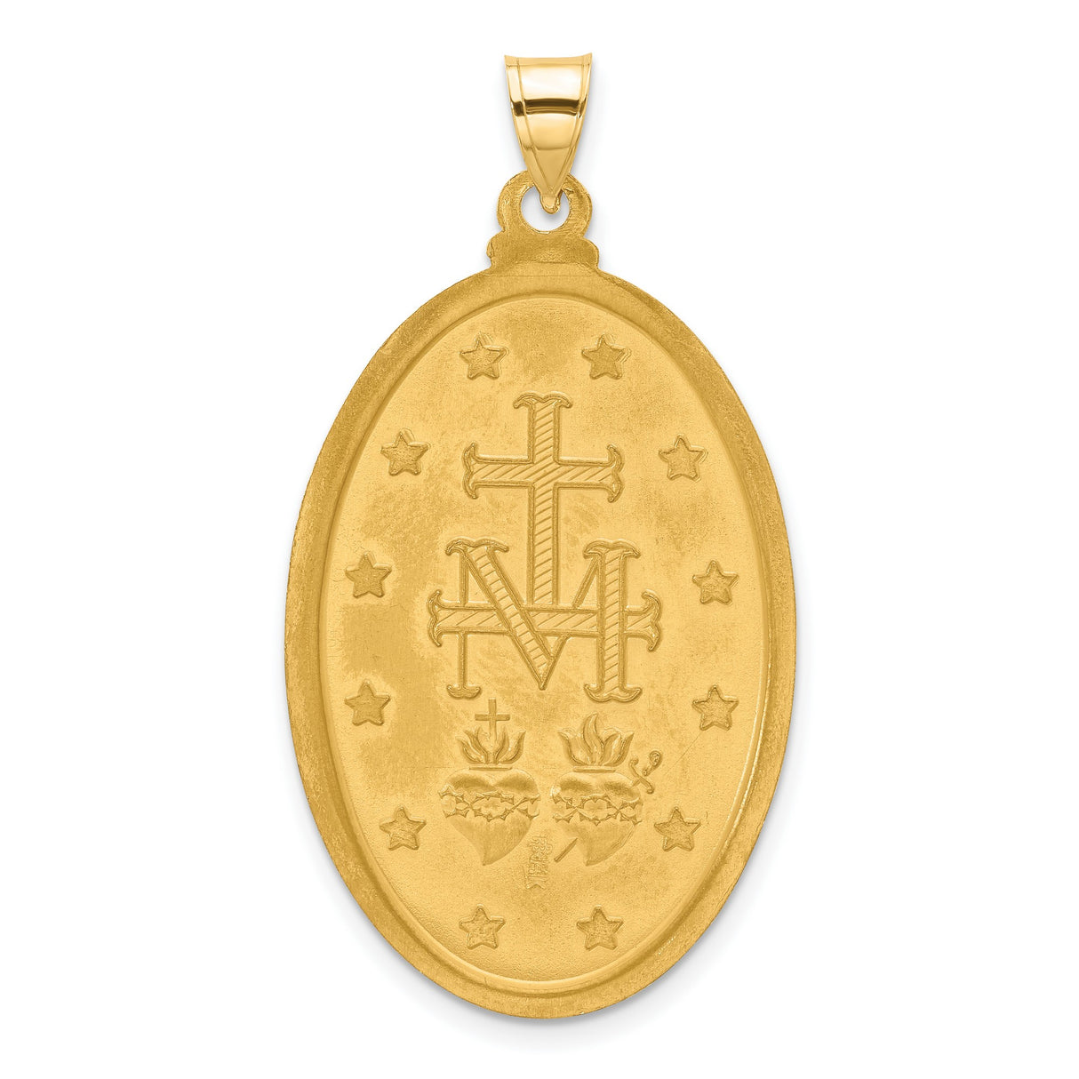 14k Yellow Gold Miraculous Medal Pendant with Virgin Mary and 1830 Inscription