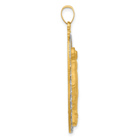 Satin and Polished Miraculous Medal Solid Oval Charm Pendant in Real 14k Multi-Tone Gold