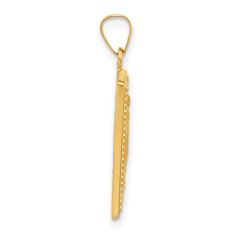 14k Yellow Gold Virgin Mary Rectangular Pendant with Radiant Beams and 1830 Detail