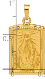 14k Yellow Gold Virgin Mary Rectangular Pendant with Radiant Beams and 1830 Detail