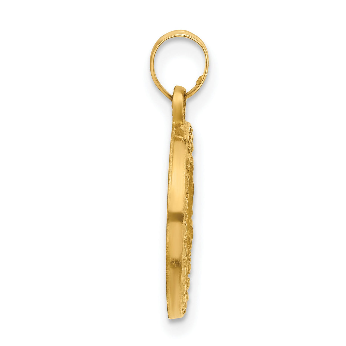 14k Yellow Gold Round Pendant Featuring Our Lady of Fatima Medallion with Textured Border