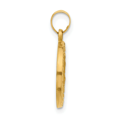14k Yellow Gold Round Pendant Featuring Our Lady of Fatima Medallion with Textured Border