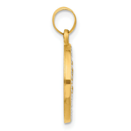 14k Yellow and Rhodium Gold Pendant, Our Lady of Fatima with Kneeling Figures, Religious Medal