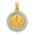Satin and Polished St Anthony Medal Circle Charm Pendant in Real 14k Multi-Tone Gold