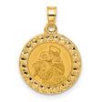 14k Yellow Gold Saint Anthony Pendant with Textured Border, Round Catholic Medal for Women