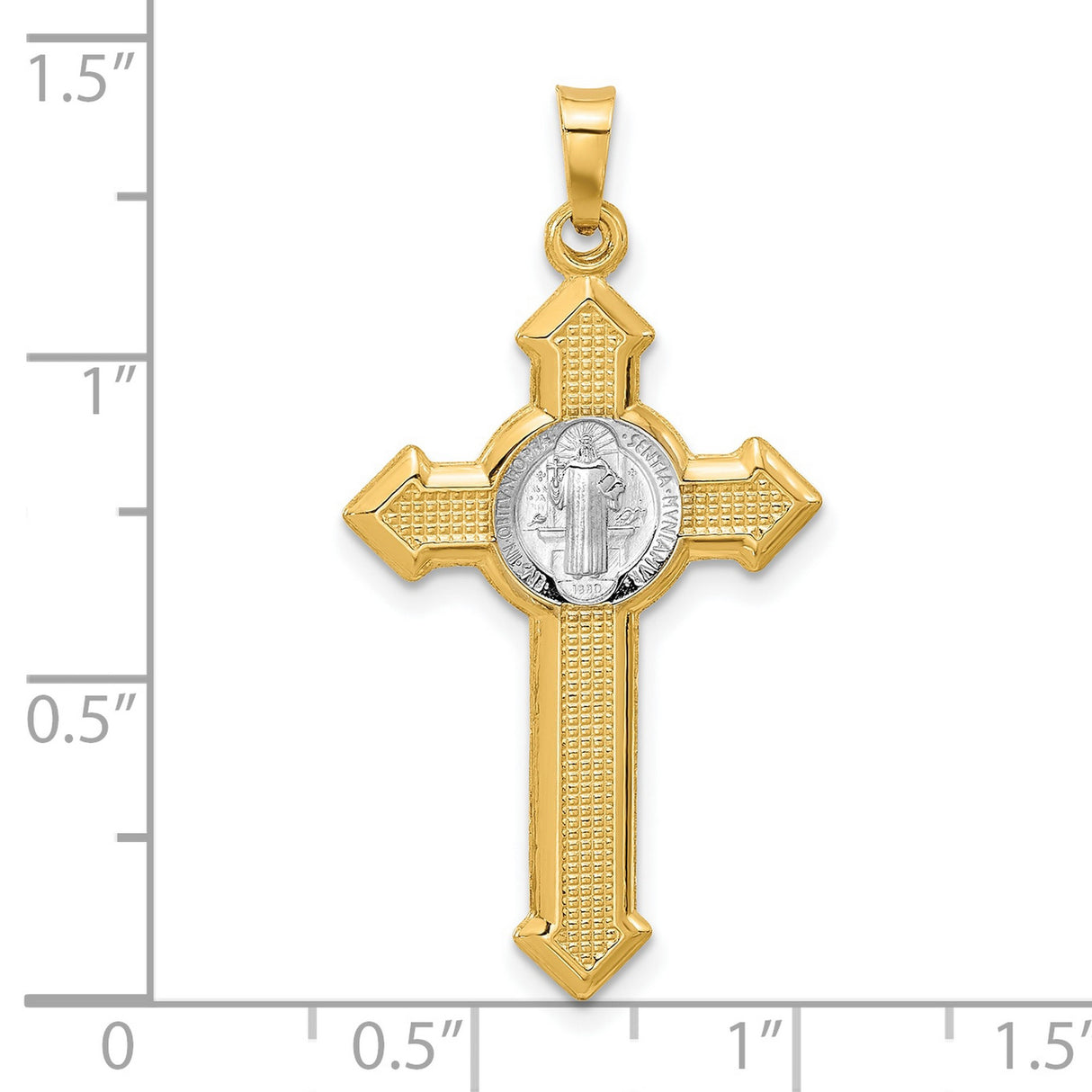 Textured Hollow Budded St Benedict Cross Charm Pendant in Real 14k Multi-Tone Gold