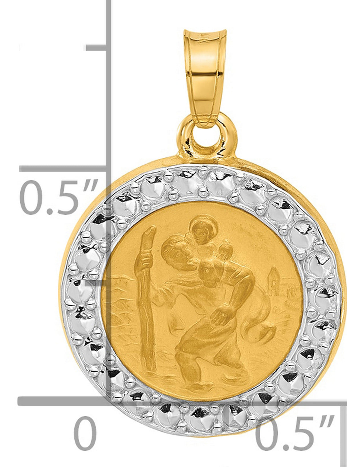 Hollow Saint Christopher Medal Charm Pendant in Real 14k Multi-Tone Gold