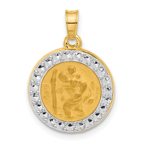 Hollow Saint Christopher Medal Charm Pendant in Real 14k Multi-Tone Gold