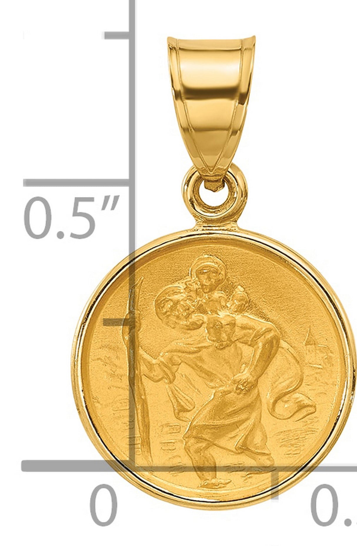 Polished and Satin Saint Christopher Medal Charm Pendant in Real 14k Yellow Gold