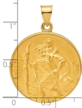 Polished and Satin Solid Saint Christopher Medal Charm Pendant in Real 14k Yellow Gold