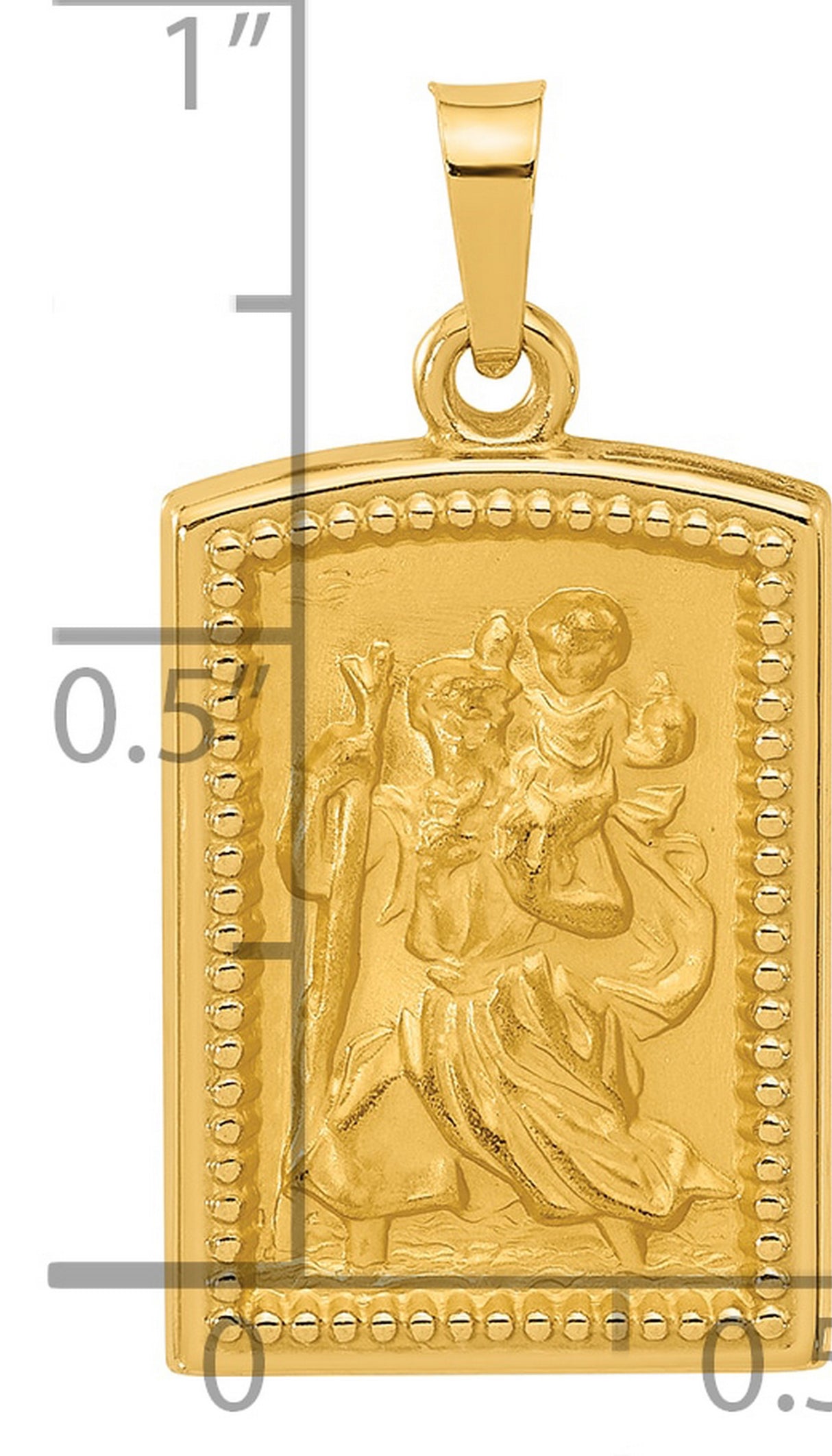 Rectangular Hollow Saint Christopher Medal Charm Pendant in Real 14k Yellow Gold