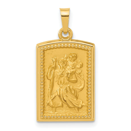 Rectangular Hollow Saint Christopher Medal Charm Pendant in Real 14k Yellow Gold