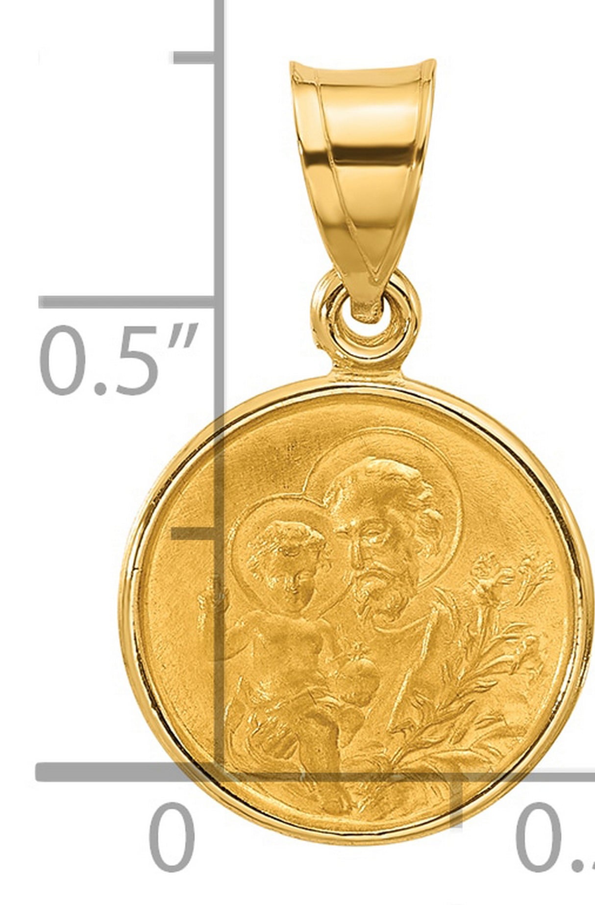 14k Yellow Gold Saint Joseph Medal Pendant with Satin Finish and Lily Symbol