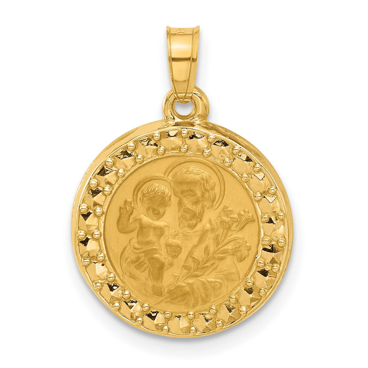 14k Yellow Gold Saint Joseph Pendant Featuring Saint Joseph Holding Jesus, Catholic Medal