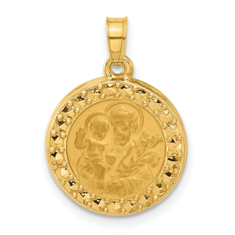 14k Yellow Gold Saint Joseph Pendant Featuring Saint Joseph Holding Jesus, Catholic Medal