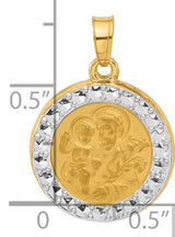 Hollow Saint Joseph Medal Charm Pendant in Real 14k Multi-Tone Gold