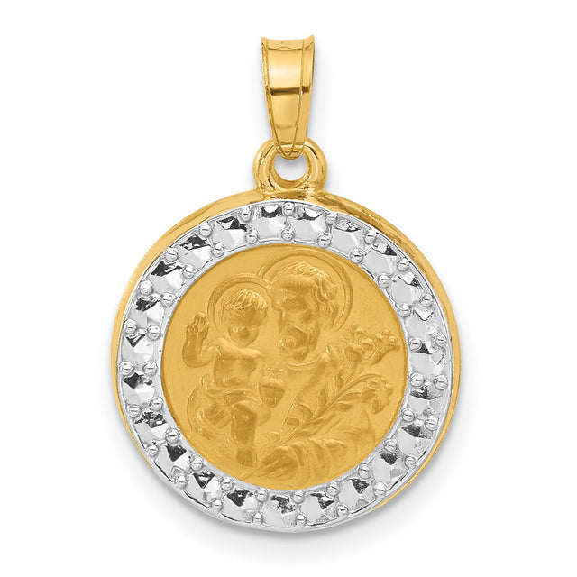 Hollow Saint Joseph Medal Charm Pendant in Real 14k Multi-Tone Gold