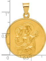 Polished and Satin Solid St Joseph Medal Charm Pendant in Real 14k Yellow Gold