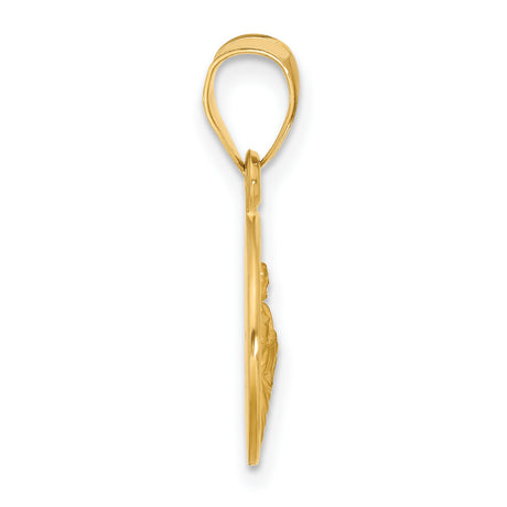 14k Yellow Gold Saint Pendant with Radiating Halo and Staff and Book Design