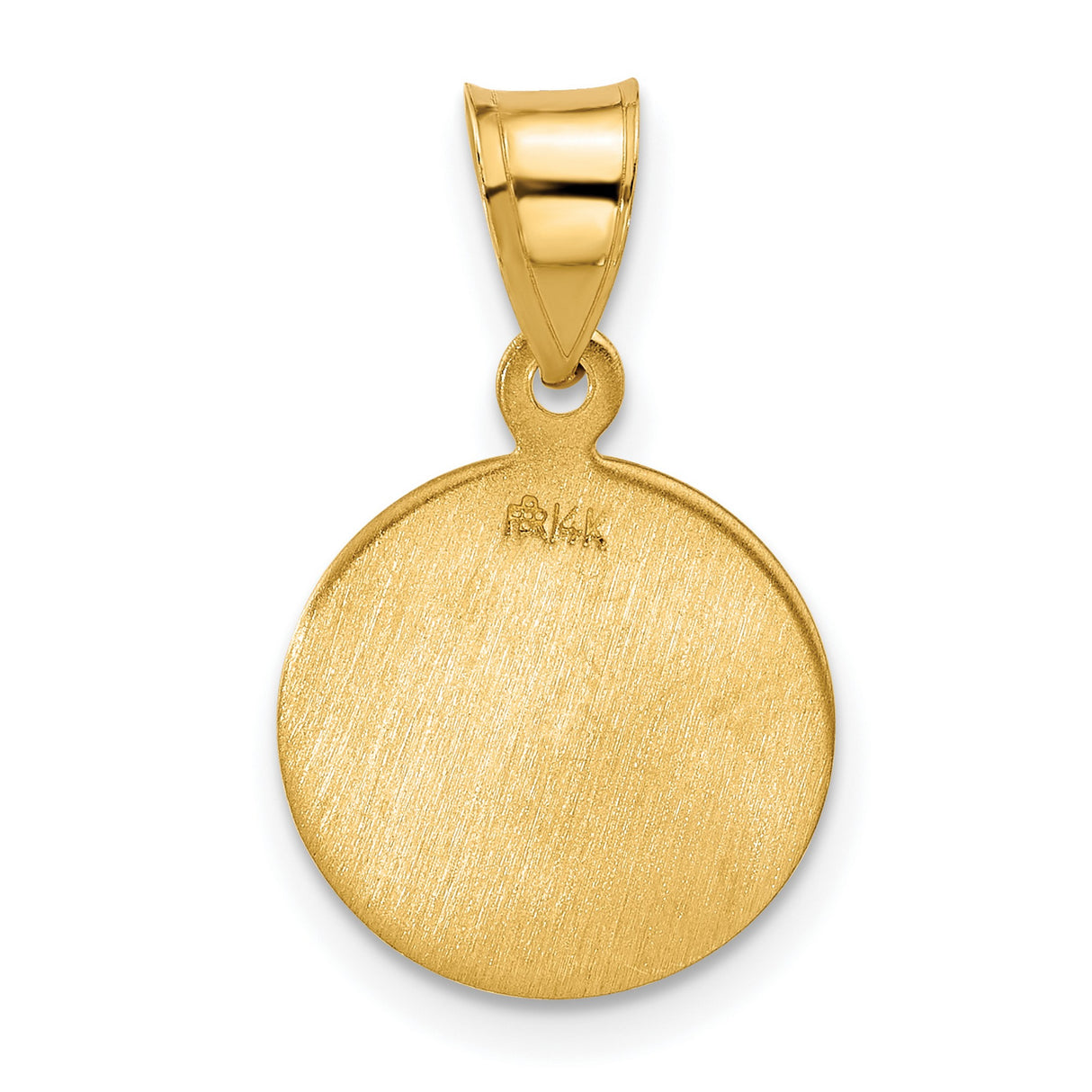 14k Yellow Gold Saint Pendant with Radiating Halo and Staff and Book Design