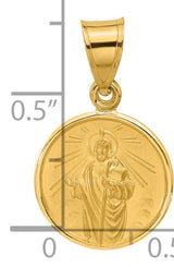 14k Yellow Gold Saint Pendant with Radiating Halo and Staff and Book Design