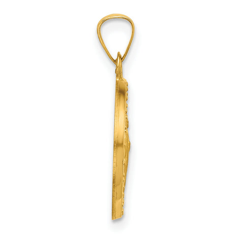14k Yellow Gold Jesus Pendant with Radiant Halo and Staff, Christian Medallion Charm