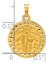 14k Yellow Gold Jesus Pendant with Radiant Halo and Staff, Christian Medallion Charm