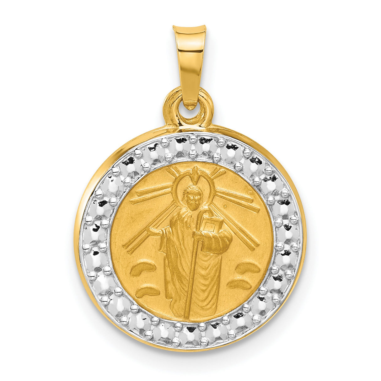 14k Multi-Tone Gold Jesus Pendant with Radiant Halo, Catholic Religious Medallion