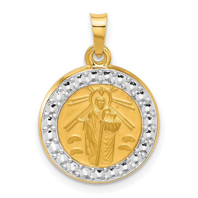14k Multi-Tone Gold Jesus Pendant with Radiant Halo, Catholic Religious Medallion