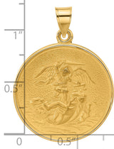 14k Yellow Gold Saint Michael Pendant, Archangel Medallion Defeating Dragon, Religious Jewelry